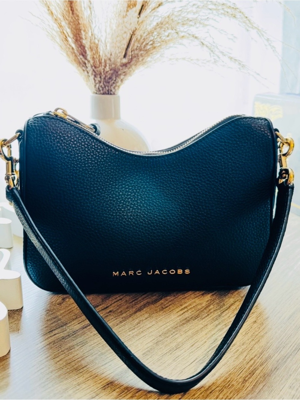 Marc Jacobs Black Pebbled Leather Crossbody with Gold Hardware